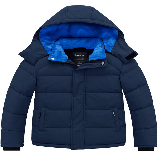 Wantdo Boys Winter Coat Puffer Jacket Windproof Jacket with Removable Hood Blue Size 6/7