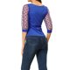 thumbnail image 3 of INSPIRAR CHIC Blusa de malla semitransparente de cuello cuadrado con puntos, mangas 3/4, talla XS, azul real, 3 of 7