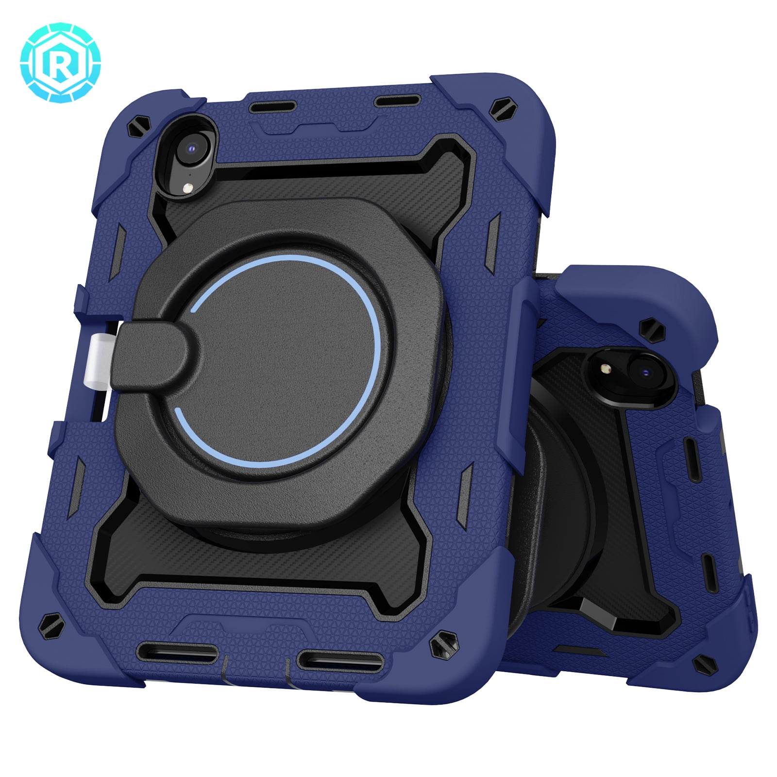 3-in-1 Case for Apple iPad Mini 2021 (8.3 Inch, 6th Generation) Tablet - Shockproof Drop Proof Rugged Cover, Built-in Pencil Holder /Kickstand /Handle, Protective Hard Shell (Dark Blue)