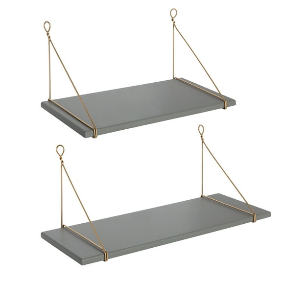Kate and Laurel Vista Wood and Metal Wall Shelves, Gray/Gold 2 Piece