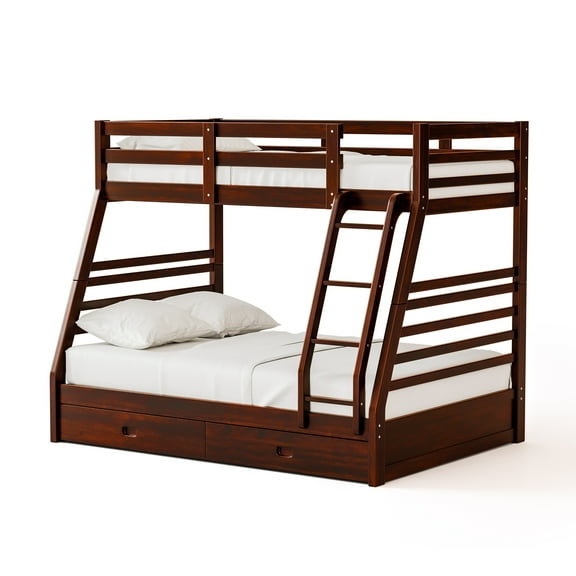 Furniture of America Tomi Wood Twin over Full Storage Bunk Bed in Dark Walnut