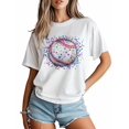 thumbnail image 3 of Women's T-Shirt American Baseball Abstract Short Sleeve Casual Tee Classic Crew Neck T Shirt for Women White, 3XL, 3 of 7