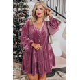 thumbnail image 5 of Plus Size Velvet Meadow Mauve Tiered Buttons Dress with V Neck | [ZhiHiMeRi] | (US 26W-28W)4X, 5 of 12