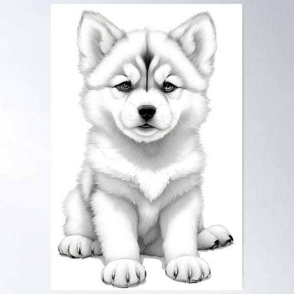 Cute Baby Siberian Husky Puppy Dog Drawing Poster Wall Art, Modern Wall Decor For Living Room Bedroom, 12x18 UNFRAMED