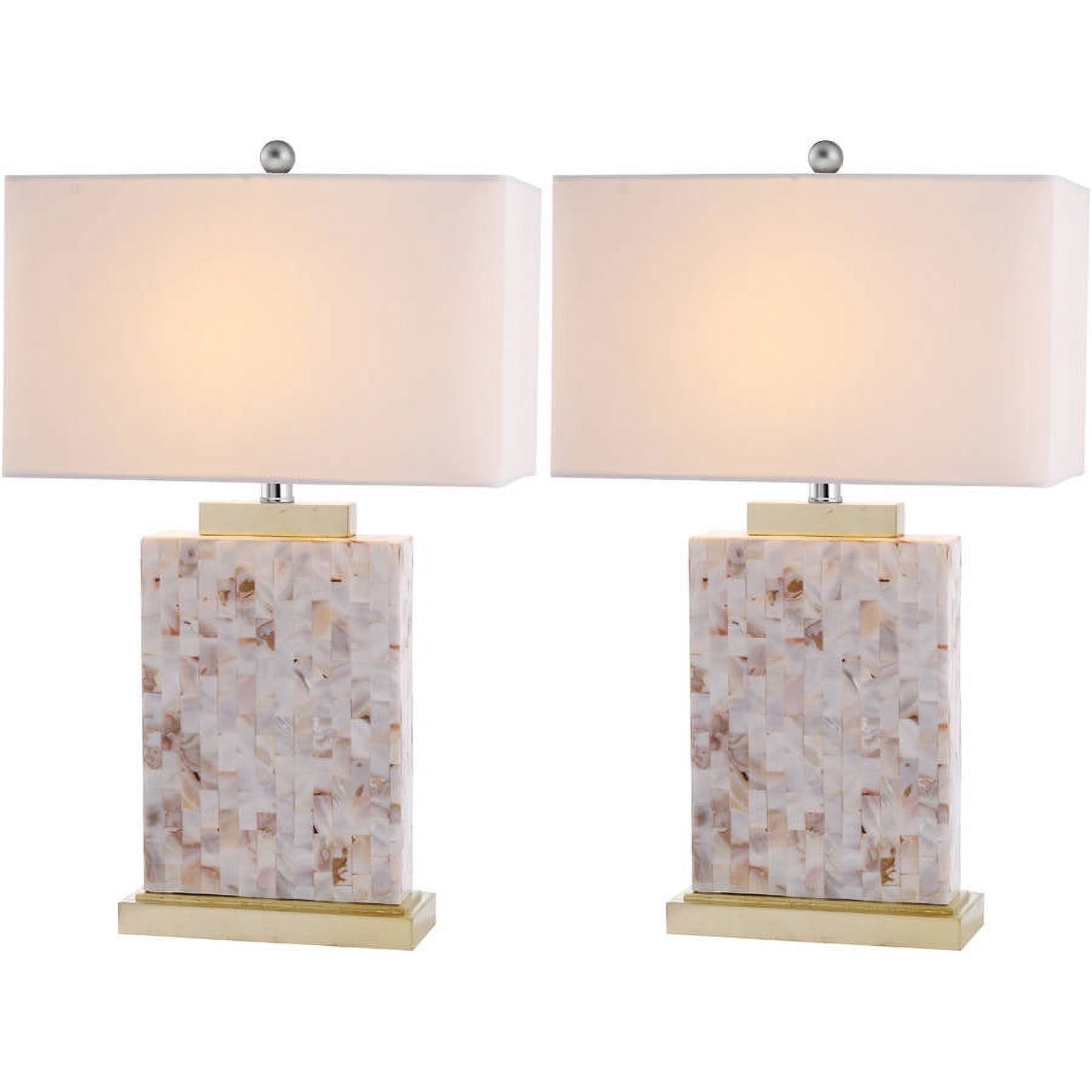 Safavieh Tory 24" Coastal Gold Shell Table Lamp with White Polyester Shade (2 Count)