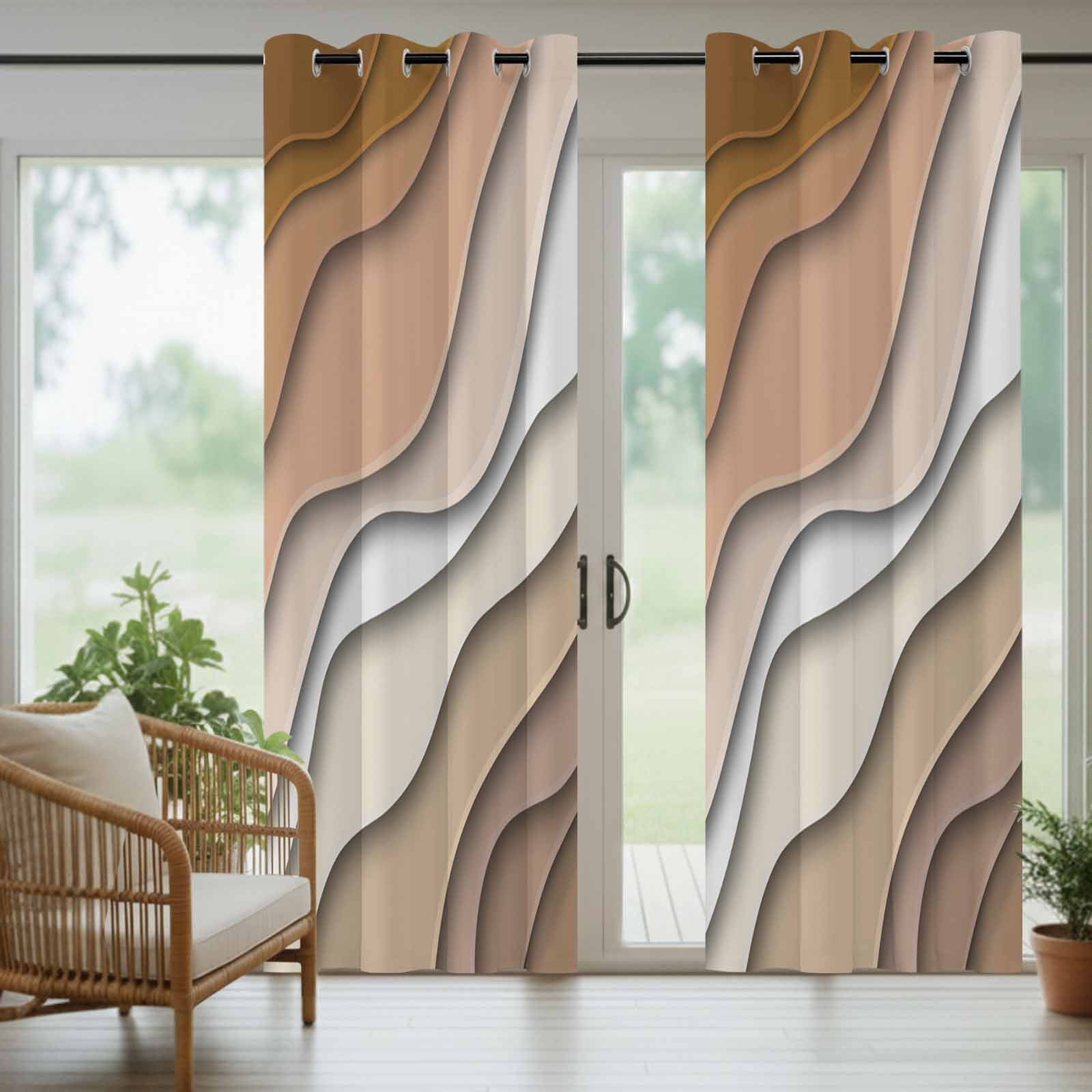 Outdoor Curtains for Patio Waterproof, Brown Ombre Windproof Pravicy Outside Porch Blackout Curtain, Modern Geometric Abstract Aesthetic Cream Sun Blocking Grommets Curtains for Cabana 54"x108"