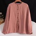 thumbnail image 6 of ClodeEU Women's Linen Blend Crewneck Long Sleeve Button Down Shirt with Cinched Cuffs ,Casual Loose Fit Blouse Pink,Women's Plus M, 6 of 6