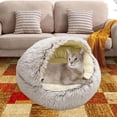 thumbnail image 4 of Round Plush Pet Dog Cat Bed Warm Calming Sleeping Kennel 60cm Coffee, 4 of 9