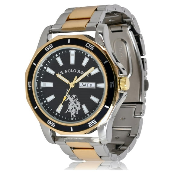 U.S. Polo Assn. Adult Male Classic Watch in Gold and Silver-Tone with Black Dial (USC80474WM)