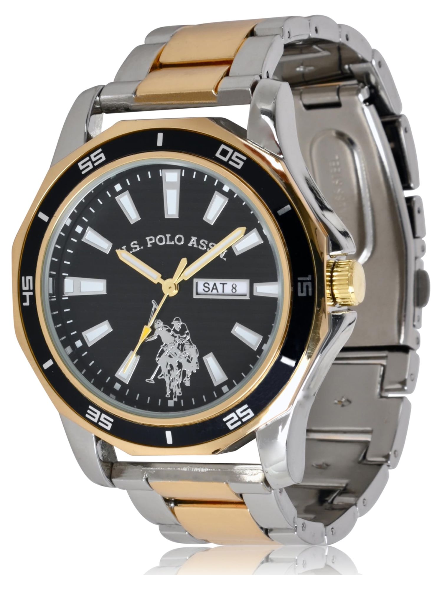 U.S. Polo Assn. Adult Male Classic Watch in Gold and Silver-Tone with Black Dial (USC80474WM)
