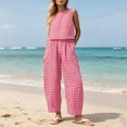 thumbnail image 4 of DYTTDG Women's Gingham Print 2-Piece Outfit | Sleeveless Round Neck Top & Elastic Waist Wide Leg Pants Set with Pockets, Casual Lounge Set, 4 of 7