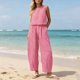 thumbnail image 4 of Neewe 2 Piece Plaid Print Sets for Women Outfits Sleeveless Round Neck Tank Tops Matching Sets for Women Elastic Waist Wide Leg, 4 of 7