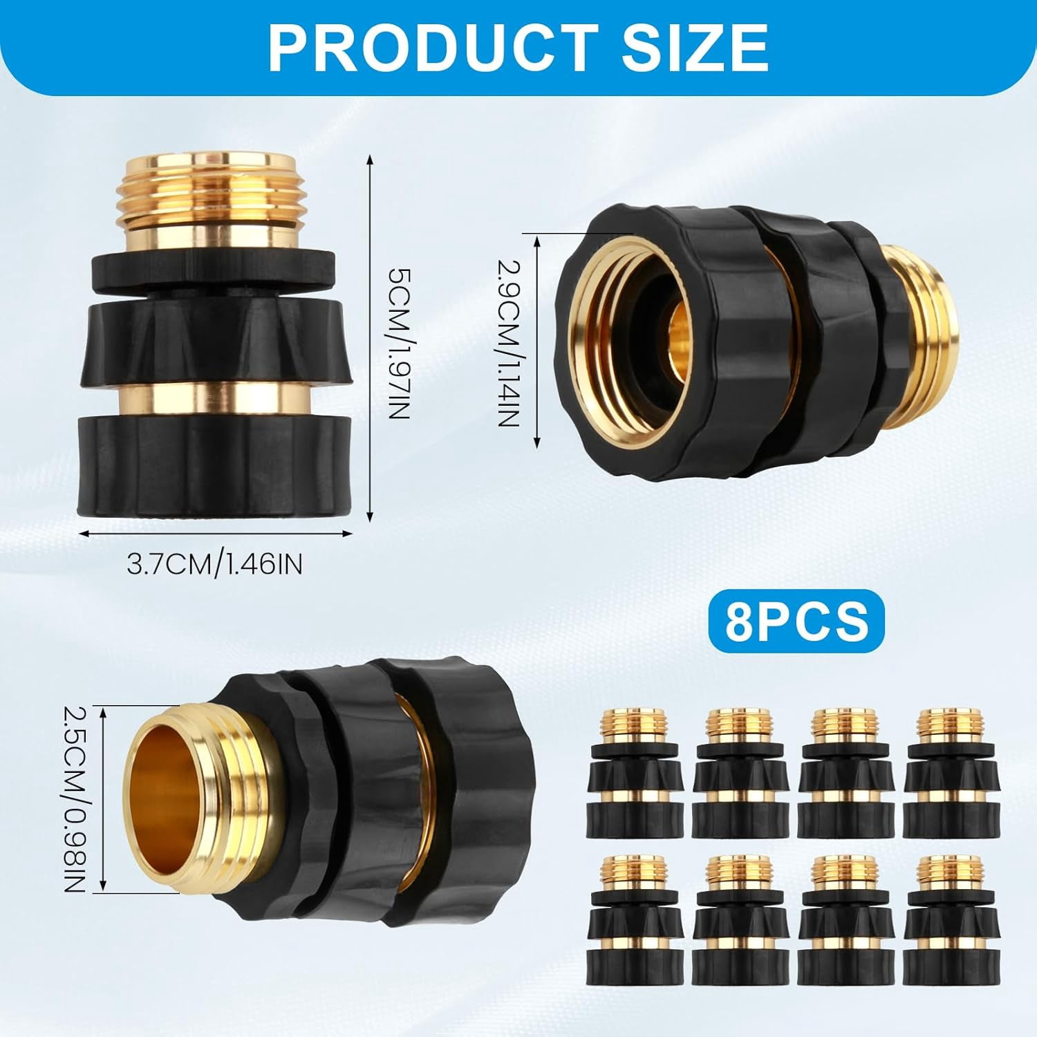 Quick Connect Hose Fittings Male and Female Set, 3/4 Inch Aluminum Garden Hose Fitting Quick Connector with Rubberized Grips, Water Hose Connector for Garden (8 Set)