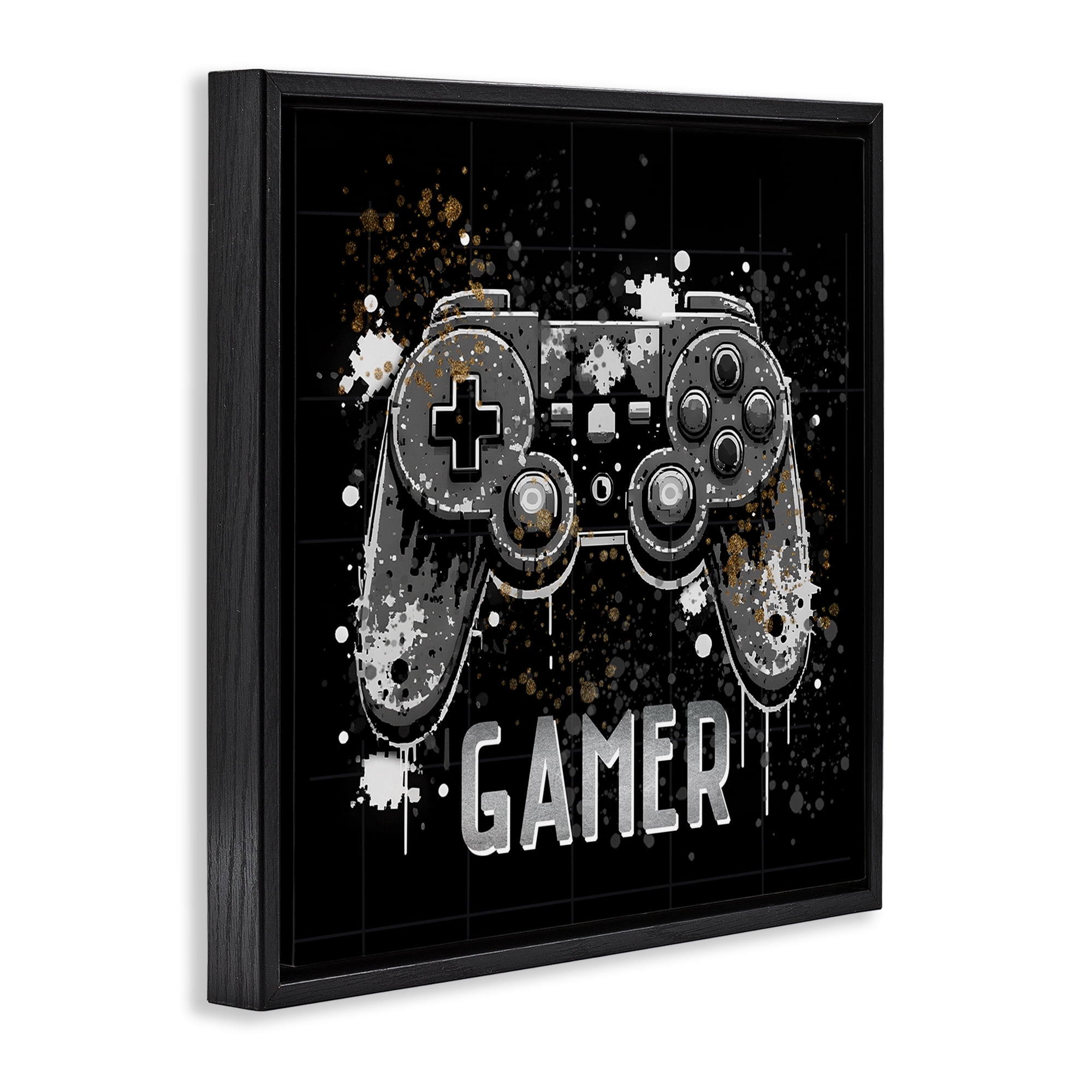 Stupell Industries Pixel Style Gamer Entertainment Painting Black Floater Framed Canvas Art Print Wall Art, 18 x 18