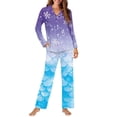 thumbnail image 2 of Garronmavis Christmas Womens Button Down Pajama Set Button Down Loungewear Lightweight Thermal Nightwear with Pockets Christmas Snowflake Fish Scale, 2 of 7