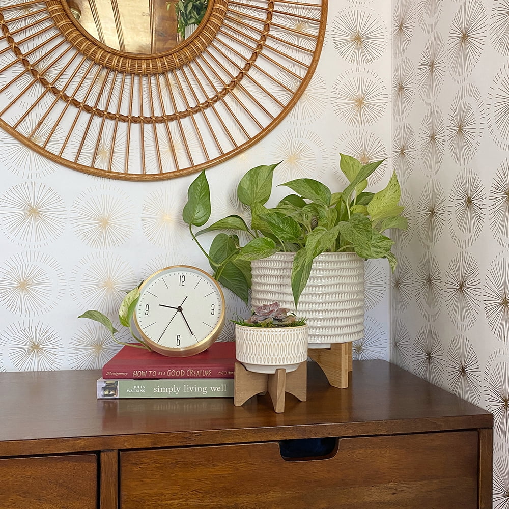 Tempaper Goodbye Moon White & Metallic Gold Peel and Stick Wallpaper, 20.5" x 16.5'