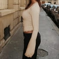 thumbnail image 6 of Giftesty Women's Fall Winter Solid Color Square Neck Long Sleeve Elegant Casual Versatile Slim Fit Pullover Top for Daily Wear, 6 of 8