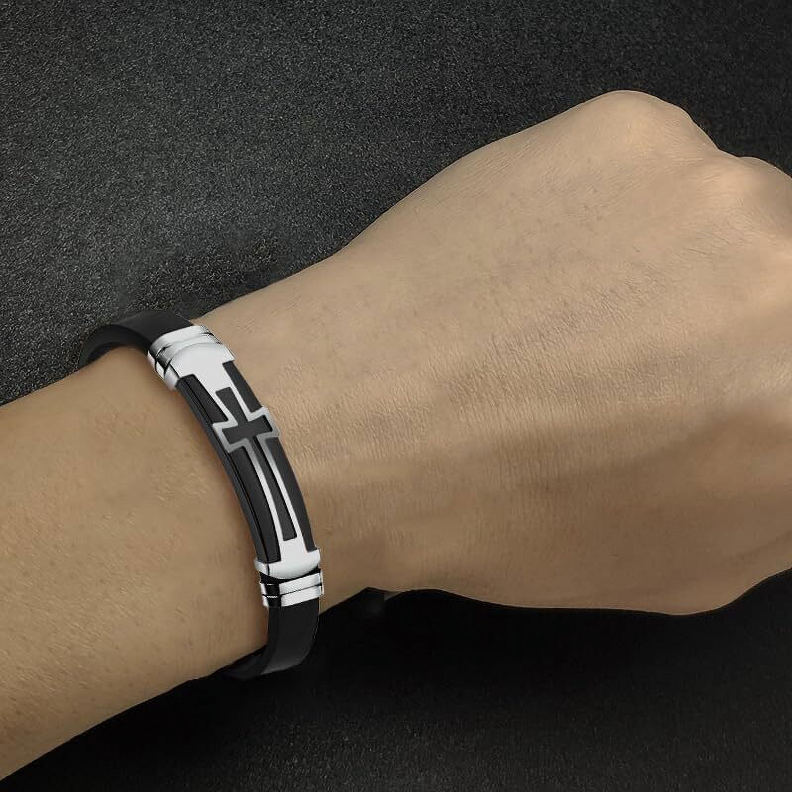 Inpasne Men's Leather Bracelet Braided Wristband Bangle Stainless Steel Bracelet Jewelry Gifts for Men Husband Dad