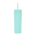 thumbnail image 1 of Moyic Botella de agua de 16 onzas, vaso de paja esmerilado de plástico de 2 capas, bebida portátil, taza de té de la leche, soporte para café y Mostrada verde claro NO6 Moyic HA007950-08B, 1 of 6