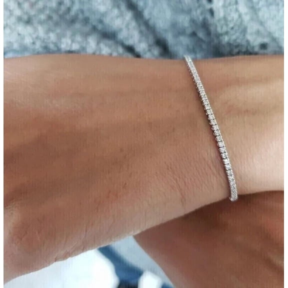 Classic Women's 3MM Tennis Bracelet For Wedding 10Ct Round Cut Diamond 14K White Gold Plated 7"