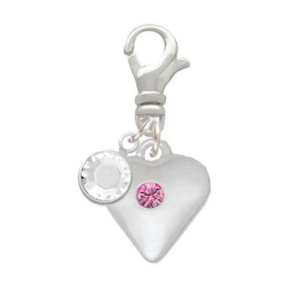 Delight Jewelry Silvertone Large October - Hot Pink Crystal Heart - Silvertone Clip on Charm with Clear Crystal Drop
