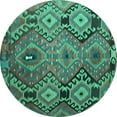 thumbnail image 1 of Ahgly Company Indoor Round Southwestern Turquoise Blue Country Area Rugs, 3' Round, 1 of 4