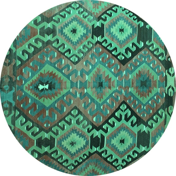 Ahgly Company Indoor Round Southwestern Turquoise Blue Country Area Rugs, 3' Round