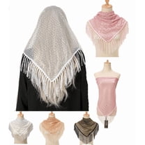 Yoyauz Triangle Lace Mantilla Veil Tulle Scarf Shawl Covering Church Veil for Mass Wedding Bridesmaids
