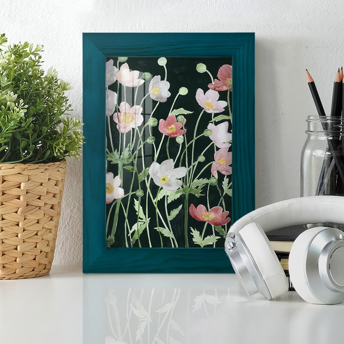 Anemone Dance I -Framed Print w/glass-Ocean Blue