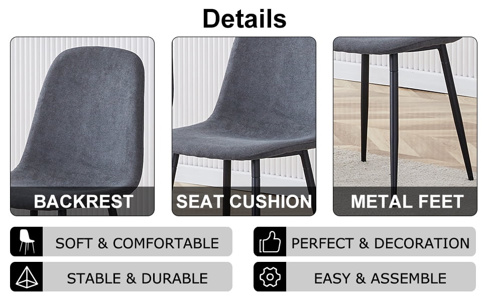 Noble House A set of 4 modern dining chairs, made of dark gray linen fabric