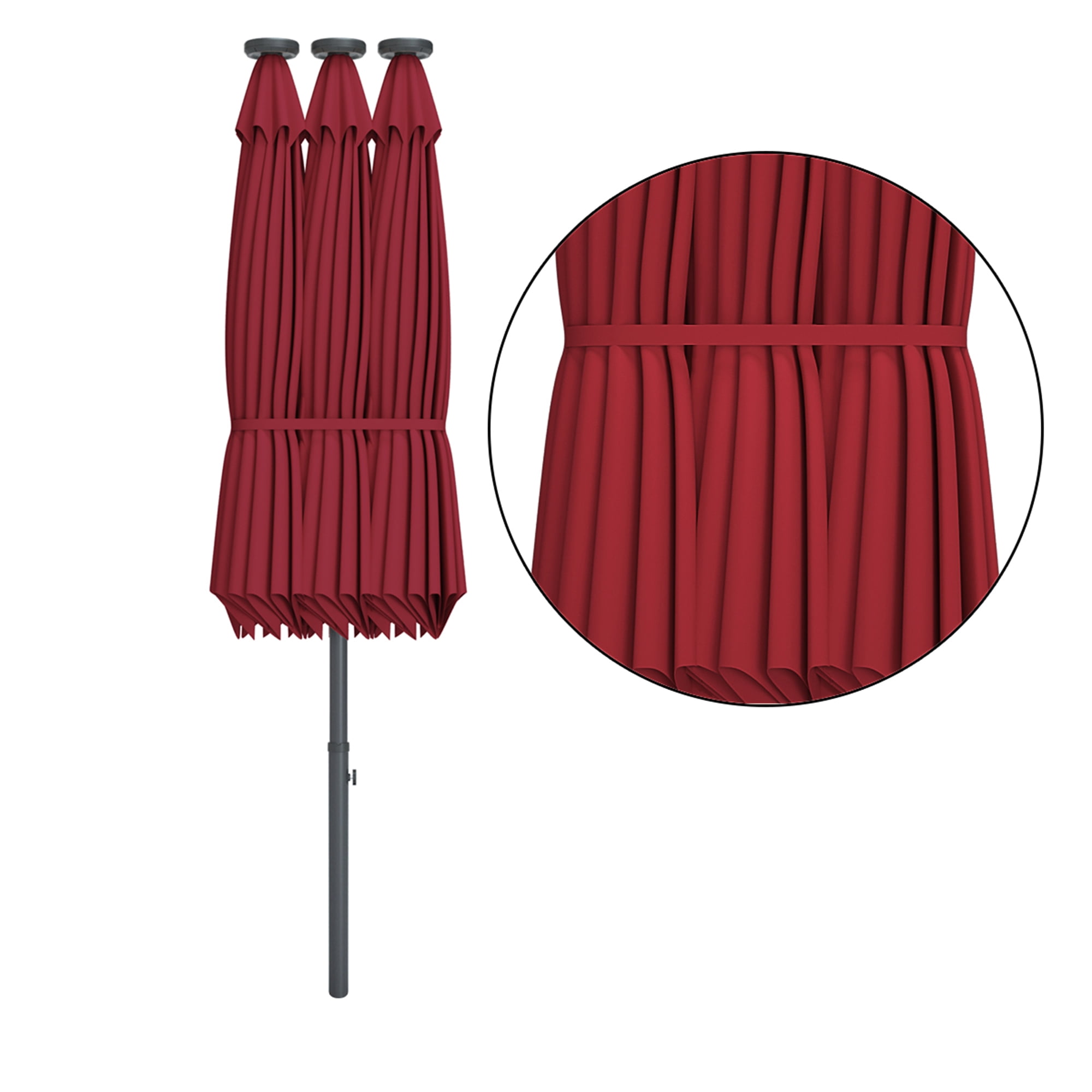 Gymax 15Ft Solar LED Patio Outdoor Double-Sided Umbrella w/ 36 Lights Crank Burgundy
