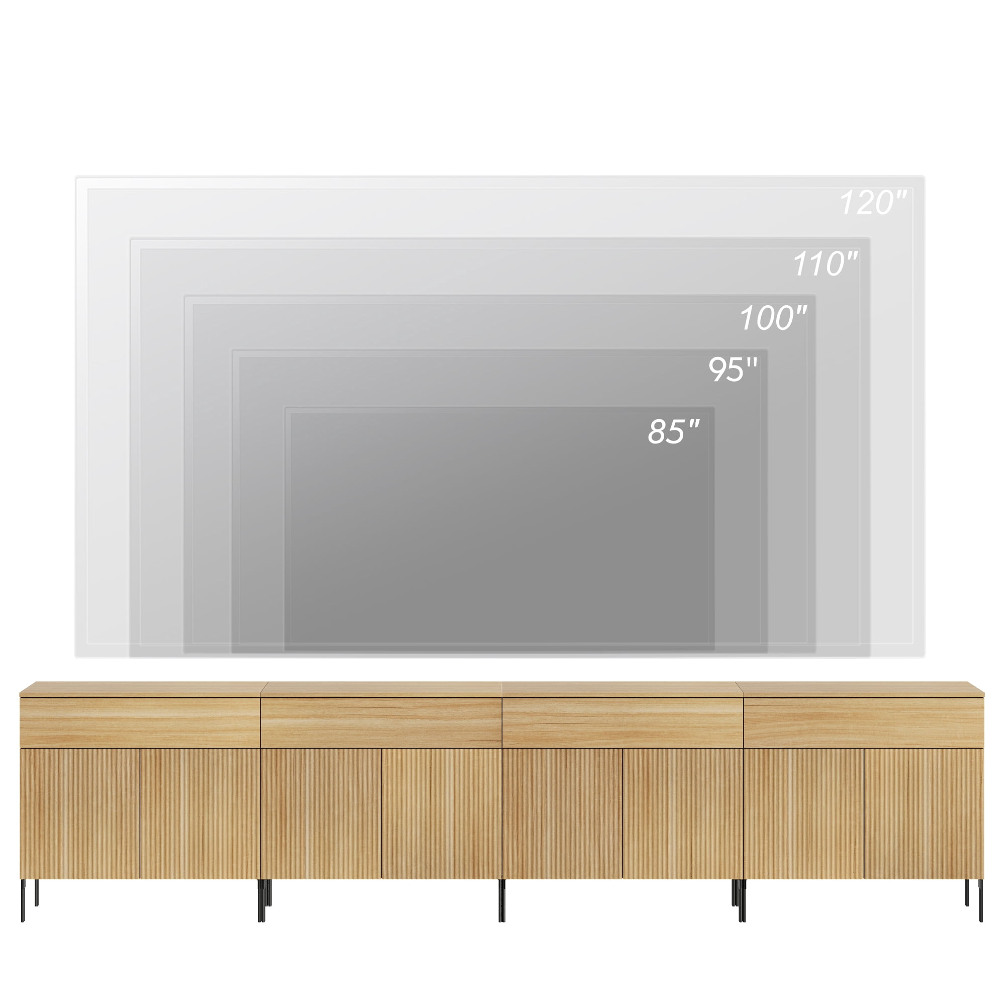 126" Long Modern Reeded TV Stand with Doors, Entertainment Center with Shelf, Wooden TV Console with Drawers for Living Room