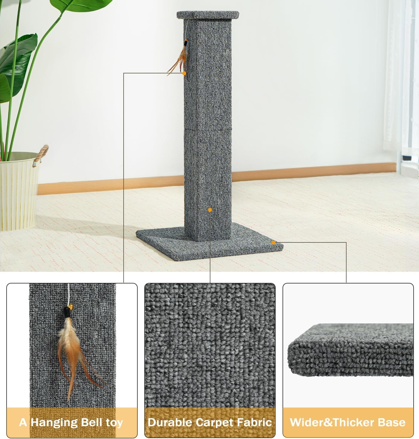 s  Scratching Post, 32 Inch Carpet Covered  Scratcher with Kitten Toy, Tall Scratching Post for Indoor Cats Adults and Kittens,