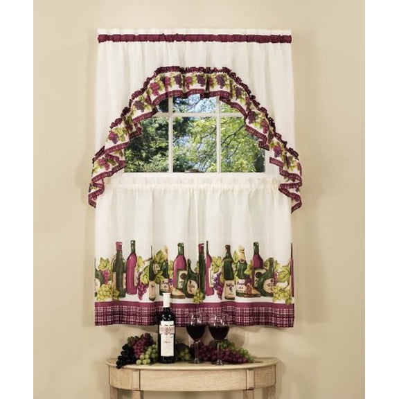 Achim Home Furnishings CYTS36BU06 Chardonnay Tier and Swag Set, 57" x 36", Burgundy