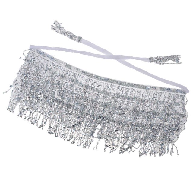 Cadena de cinturo de Danza de Vientre con Borla de Lentejuelas Trajes de Baile de Cantante para Rendimiento - Plata Yinane Cinturón de falda de danza del vientre para mujer