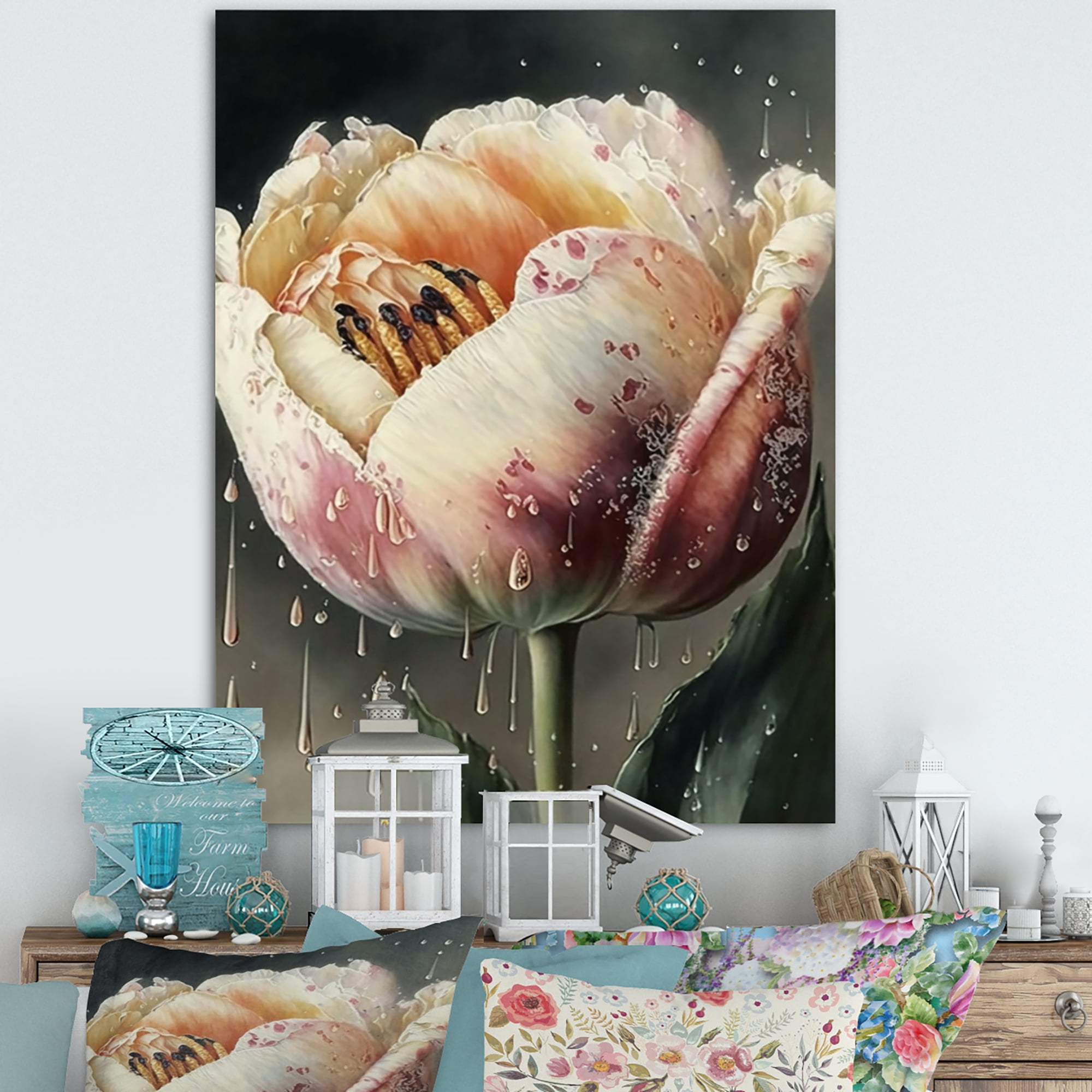 Designart Blooming Tulip Flowers Watercolor II Canvas Wall Art