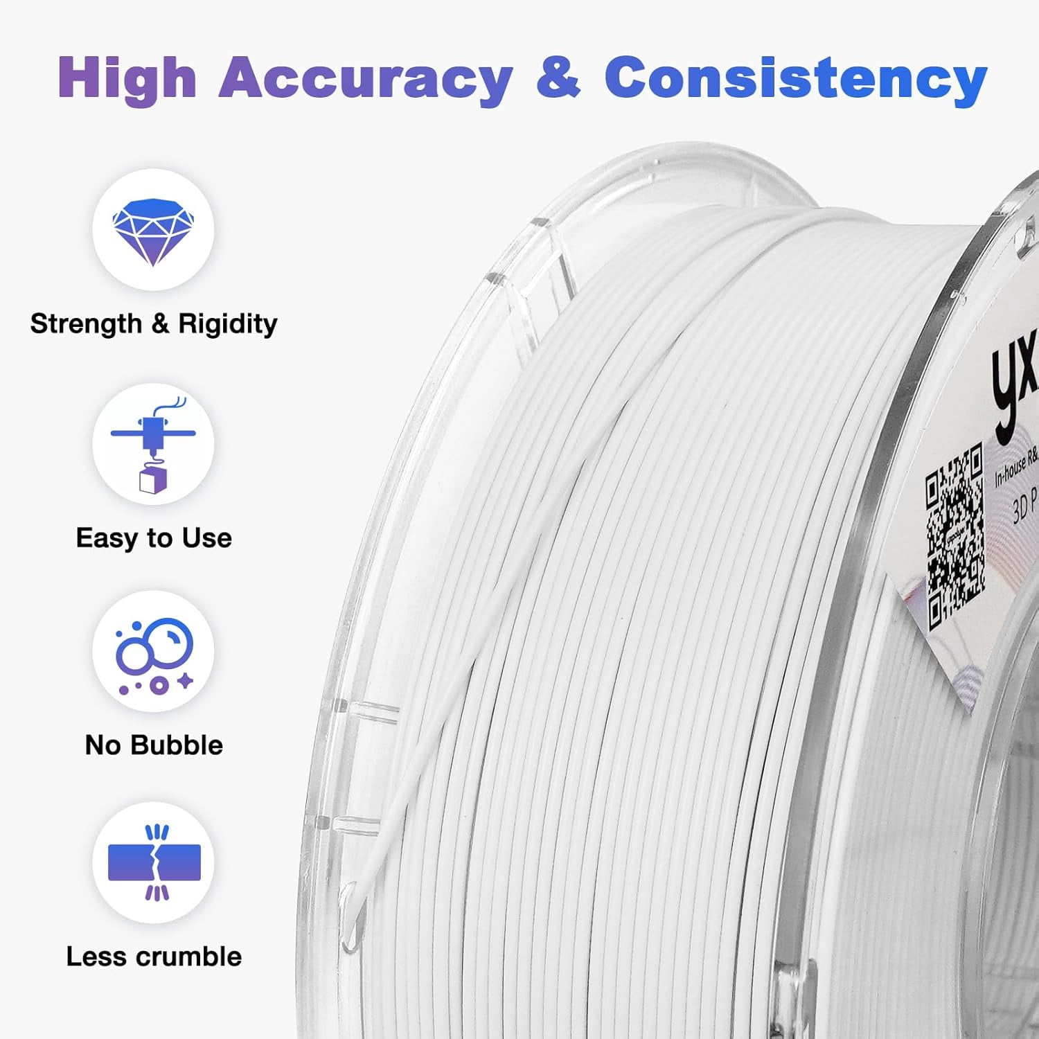 YXPOLYER PLA Filament Food Grade 1.75mm 1kg for 3D Printing, PLA+ White Printer with Transparent AMS-Compatible Spool