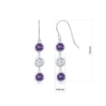 thumbnail image 2 of Gem Stone King 925 Sterling Silver Purple Amethyst and White Zirconia 3 Stone French Wire Dangle Earrings for Women (3.30 Cttw, Gemstone February Birthstone, Round 5MM), 2 of 2