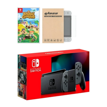 Nintendo Switch Gray Joy-Con Console Animal Crossing: New Horizons Bundle, with Mytrix Tempered Glass Screen Protector - Improved Battery Life Console with the 2020 Best NS (Best Split Screen Games)