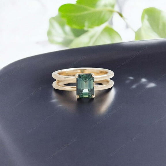 SHREENATHJEWELRY 8x6MM / 2CT Teal Sapphire Engagement Ring Double Band Proposal Ring Alternative Fine Women Jewelry Birthday Gift For Daughter