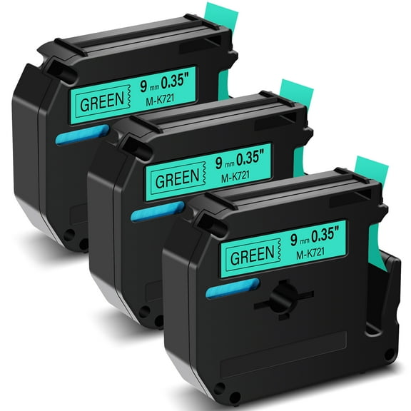 GREENCYCLE 3PK Compatible for Brother P-touch M Tape MK721 M-K721 M721 9mm 0.35" Black on Green for Brother PT-100 PT-M95 PT-90 PT-70 PT-65 PT-85 Label Maker Refills