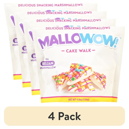 (4 pack) MALLOWOW! Cake Walk Marshmallows, Snacking Treat, 4.8 Ounce. Packaged in a resealable bag