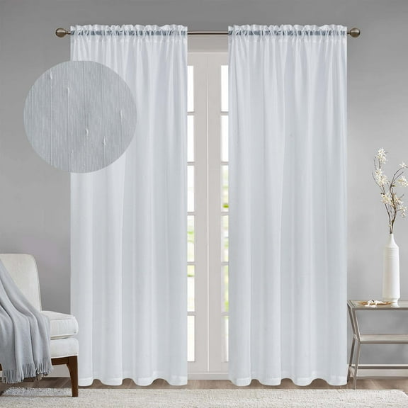 2 Panels White Dot and Stripe Sheer Curtains for Bedroom, Sunlight Filtering Rod pocket Drapes