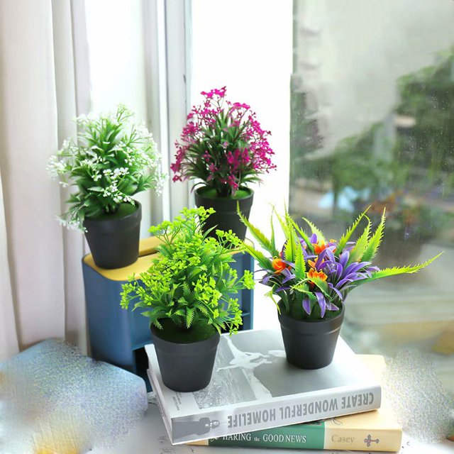 Bonsai, flores artificiales, adornos creativos, flores artificiales, plantas artificiales, 4 juegos JAMW Sencillez