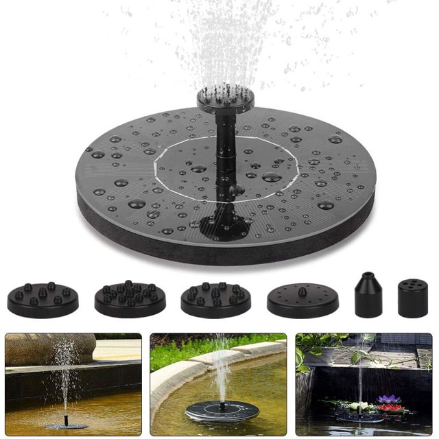 Solar Fountain Round Pond Pump Fountain Solar Pump Fountain for Garden Ponds Fish Tank Garden Solar Fountain Pump Water Feature Built-In Solar Panel Battery, Water Circuit (6 Nozzles)