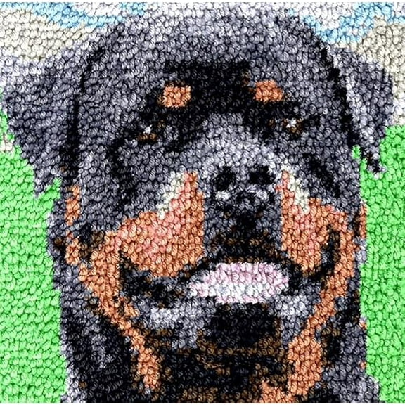 Rottweiler Latch Hook Rug Kit for Adults DIY Carpet Chair Cushion with Printed Canvas Crochet Yarn Craft Hook and Latch Tapestry for Stools Decoration Pets Warm Pads 40x40cm