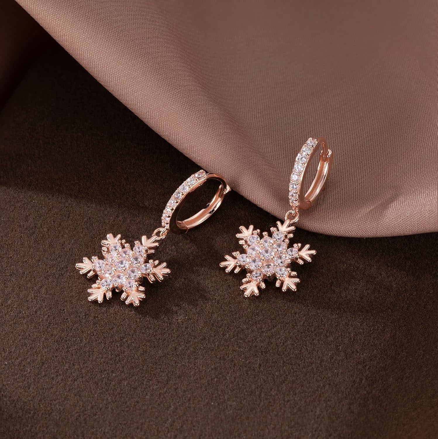 Solid 925 Sterling Silver Sparkling CZ Snowflake Hoop Earrings for Women Teens Snowflake Hoop Earrings Huggie Earrings Drop Christmas Gifts