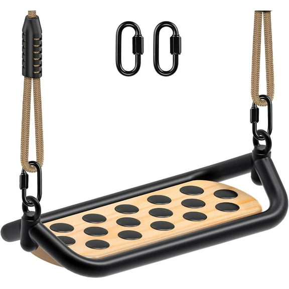 Wooden Swing Seat, Outdoor Tree Swings for Adults and Kids, Comfortable and Non-Slip Swing Seat, Heavy Duty Steel Tubing Structure with Adjustable Rope, 58-80 inch, 500 LB Capacity