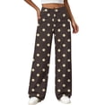 thumbnail image 4 of Ltctricy Girls Pants Polka Dot Wide Leg Trousers with Pockets High Waisted Kids Pants Fall Casual Streetwear(Coffee,7-8 Years), 4 of 7