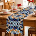 thumbnail image 3 of Morocco Floral Pattern Table Runner, Vintage Tribal Ethnic Orange Blue Flower Cotton Linen Kitchen Table Decoration Washable Dining Tabletop Runners for Home Party Decor 13x60 Inches, 3 of 9